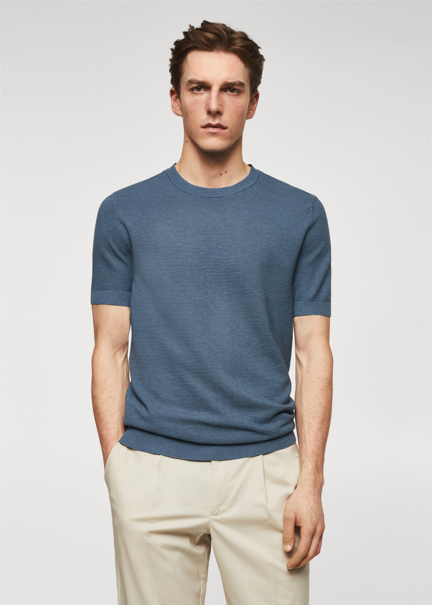 Structured cotton knit t-shirt - Medium plane