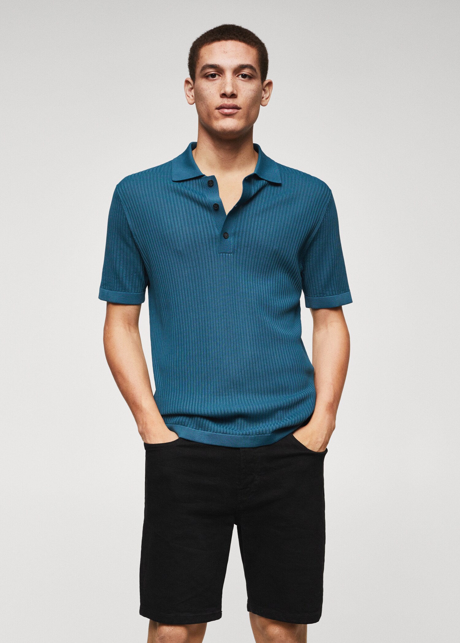 Ribbed knit polo shirt - Medium plane