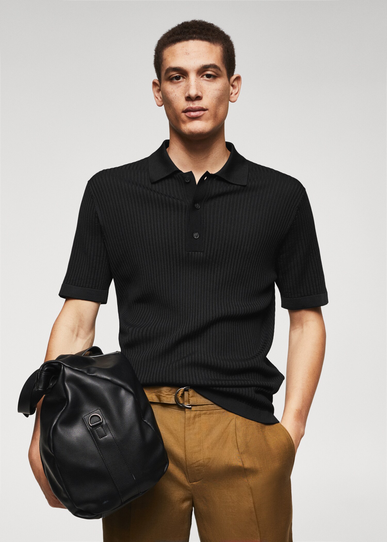 Ribbed knit polo shirt - Medium plane