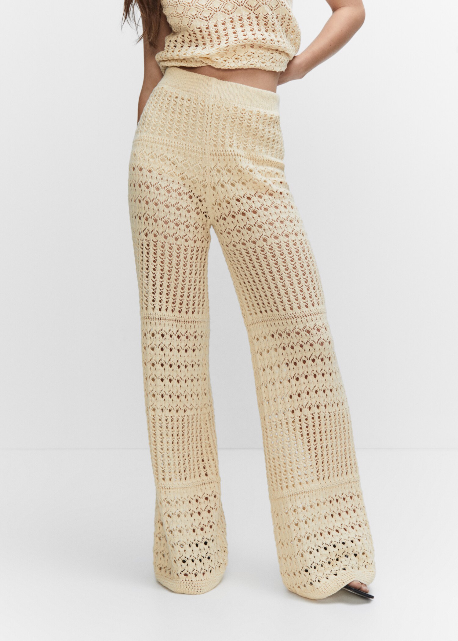 Pantalon palazzo maille ajourée - Plan moyen