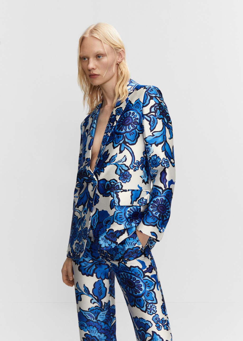 Satin printed blazer Women MANGO Azerbaijan
