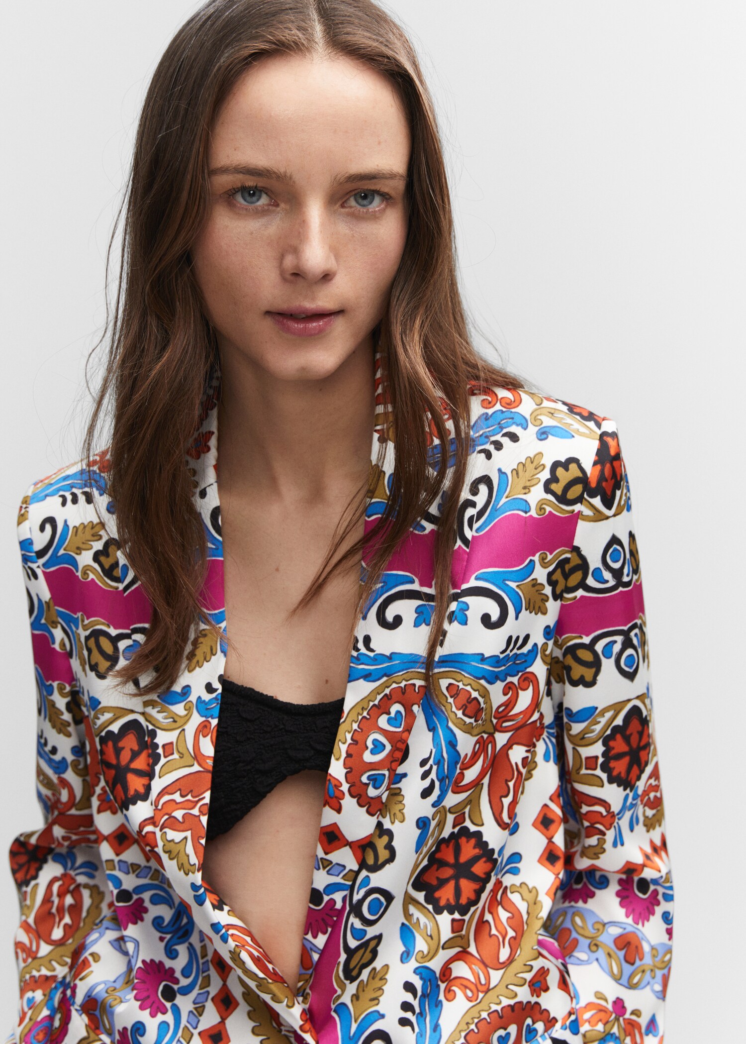Satin printed blazer - Woman | MANGO Iraq