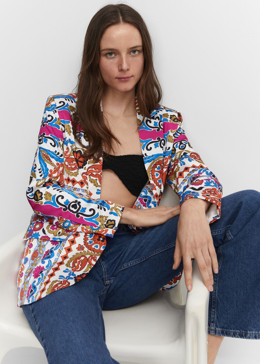 Satin printed blazer - Women | MANGO Iraq