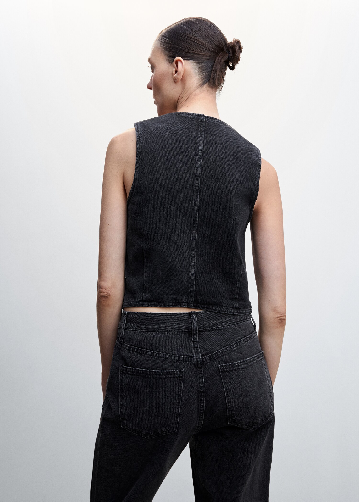 Denim gilet with decorative stitching - Reverse of the article