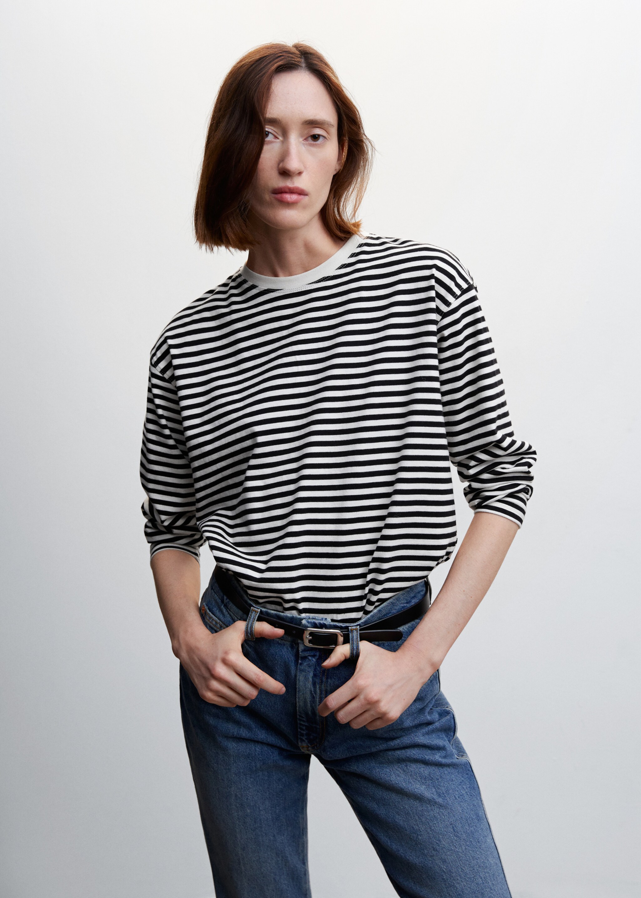 Striped cotton T-shirt - Medium plane, Black. Ref: 47061316-00.
