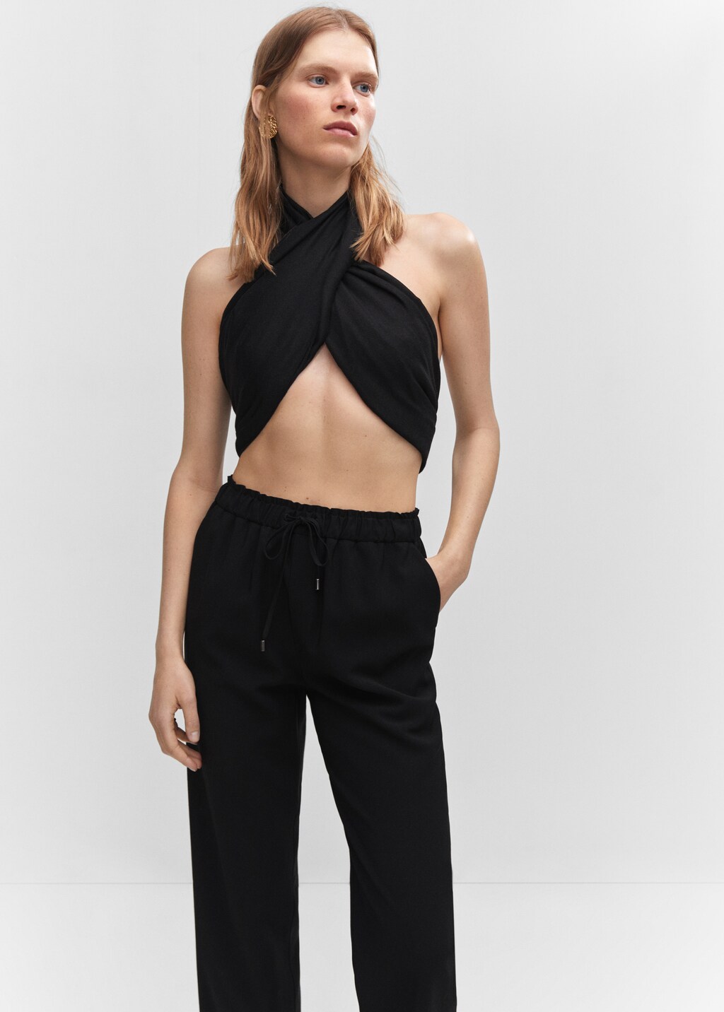 Mango drawstring flowy trousers deals