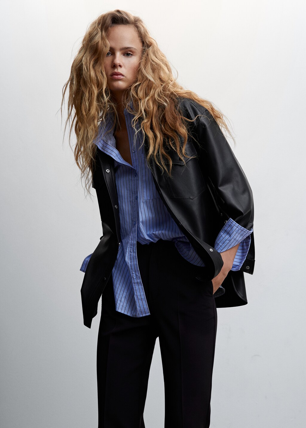 Sobrecamisa efecto piel mango deals