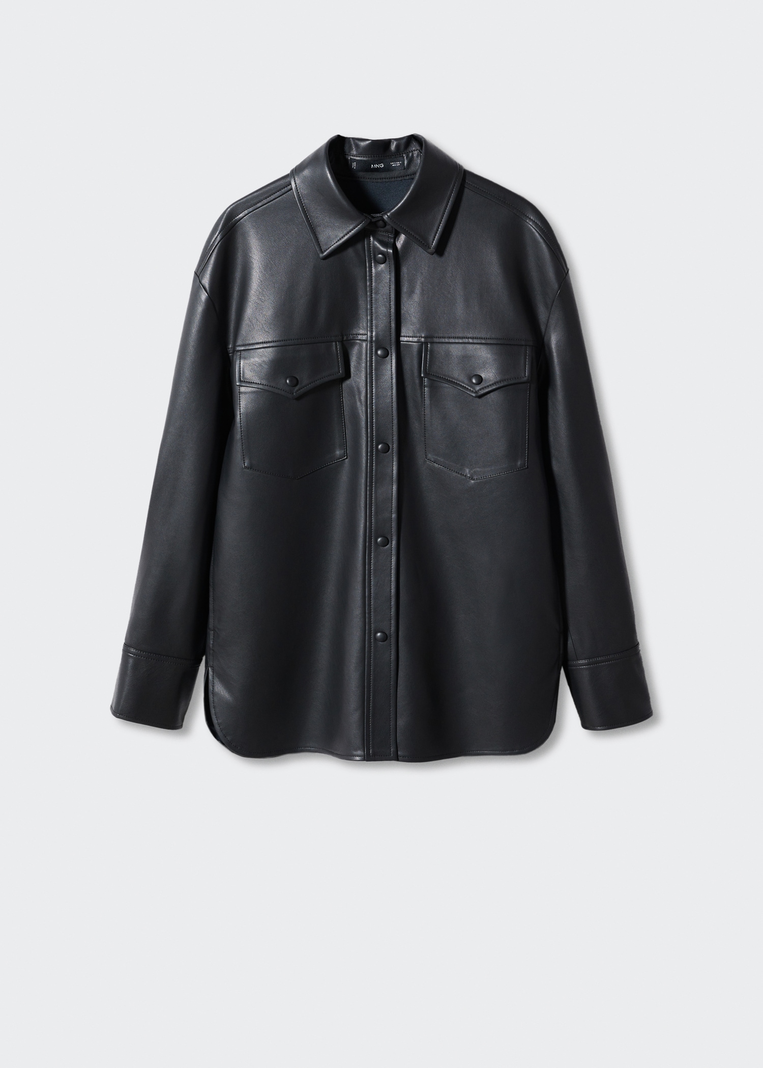 Cuello Camisero Camisa Piel Mango Sobrecamisa Efecto Piel