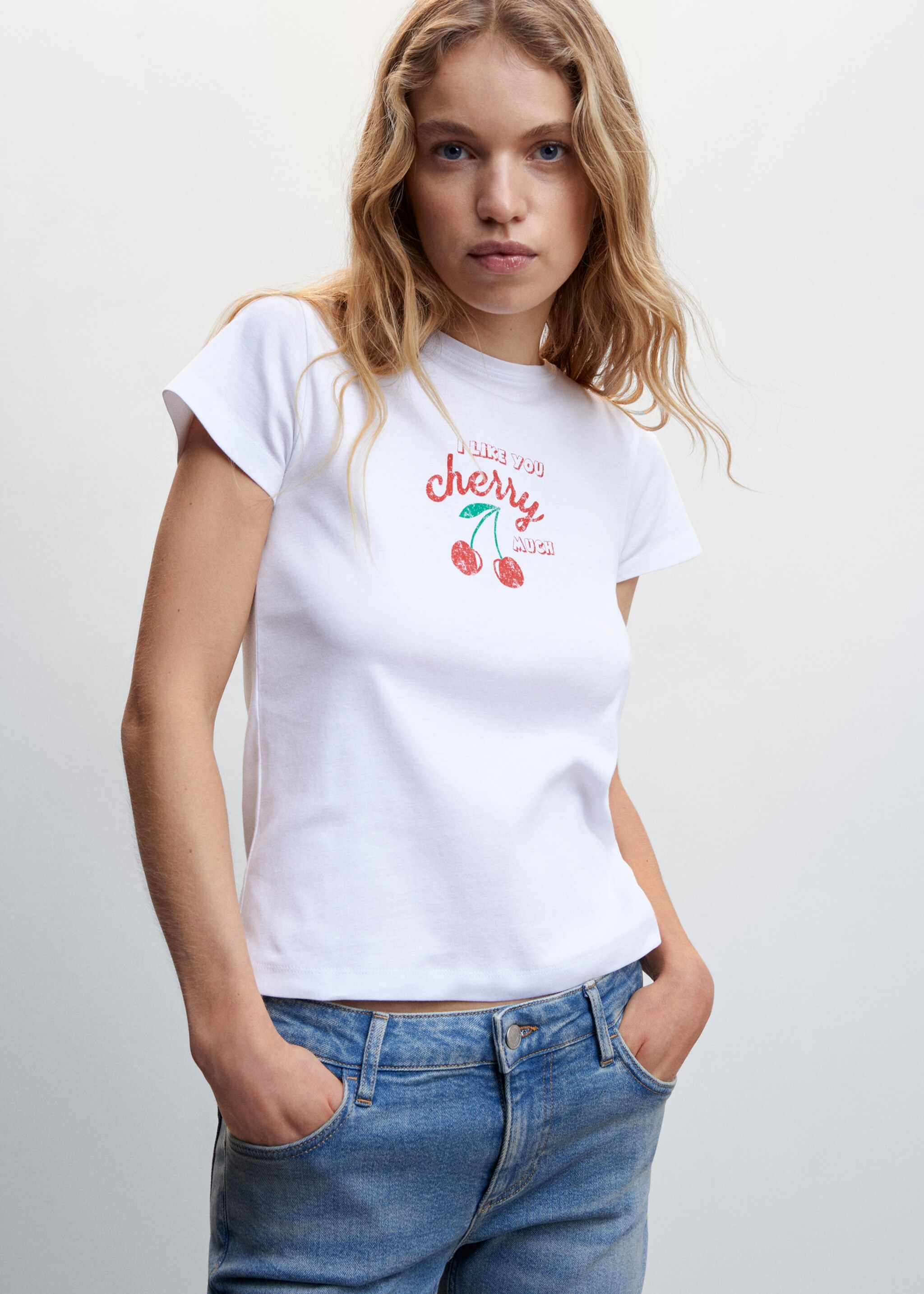 Printed cotton-blend T-shirt - Medium plane, White. Ref: 47064030-00.