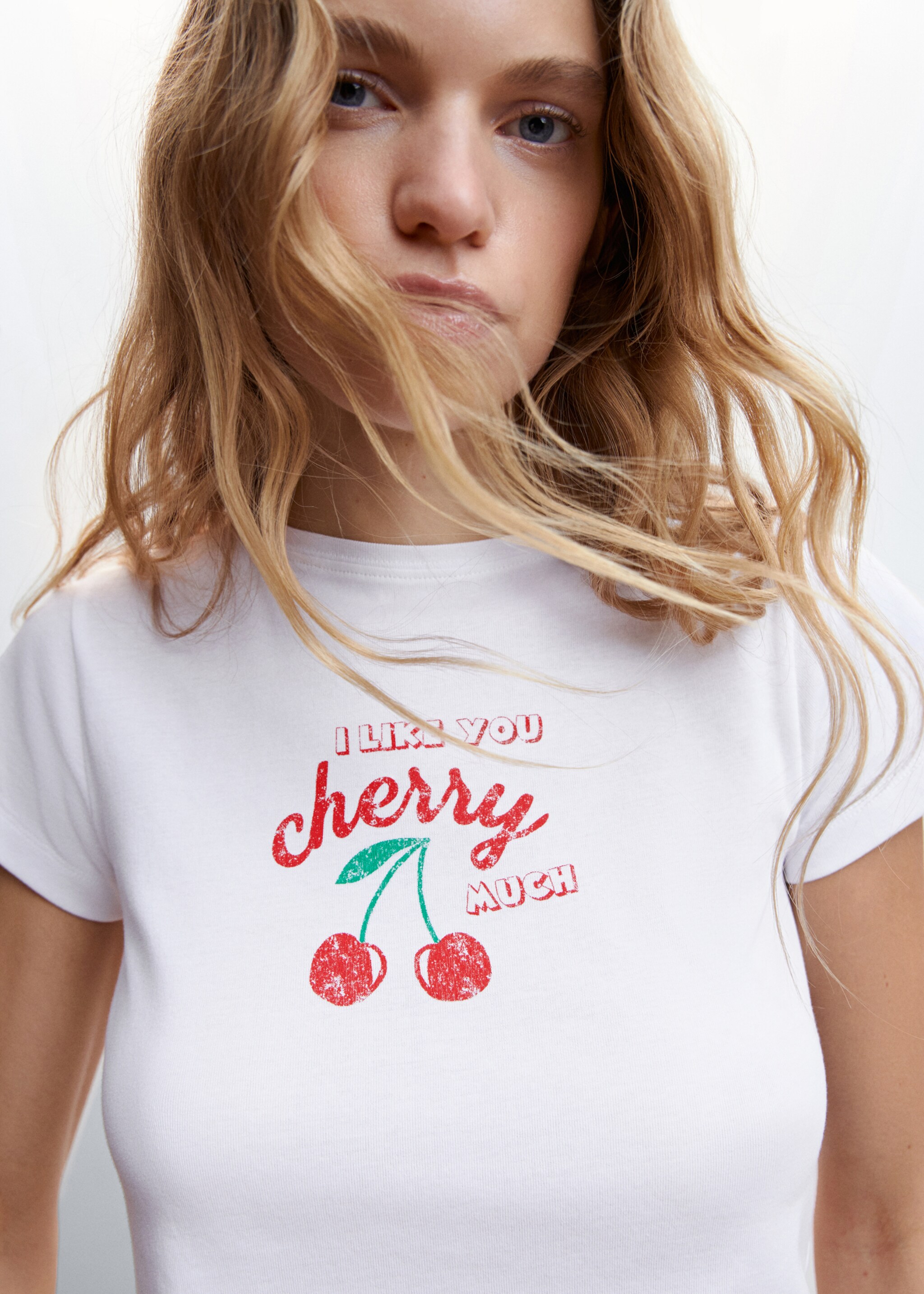 Printed cotton-blend T-shirt - Details of the article 1, White. Ref: 47064030-00.