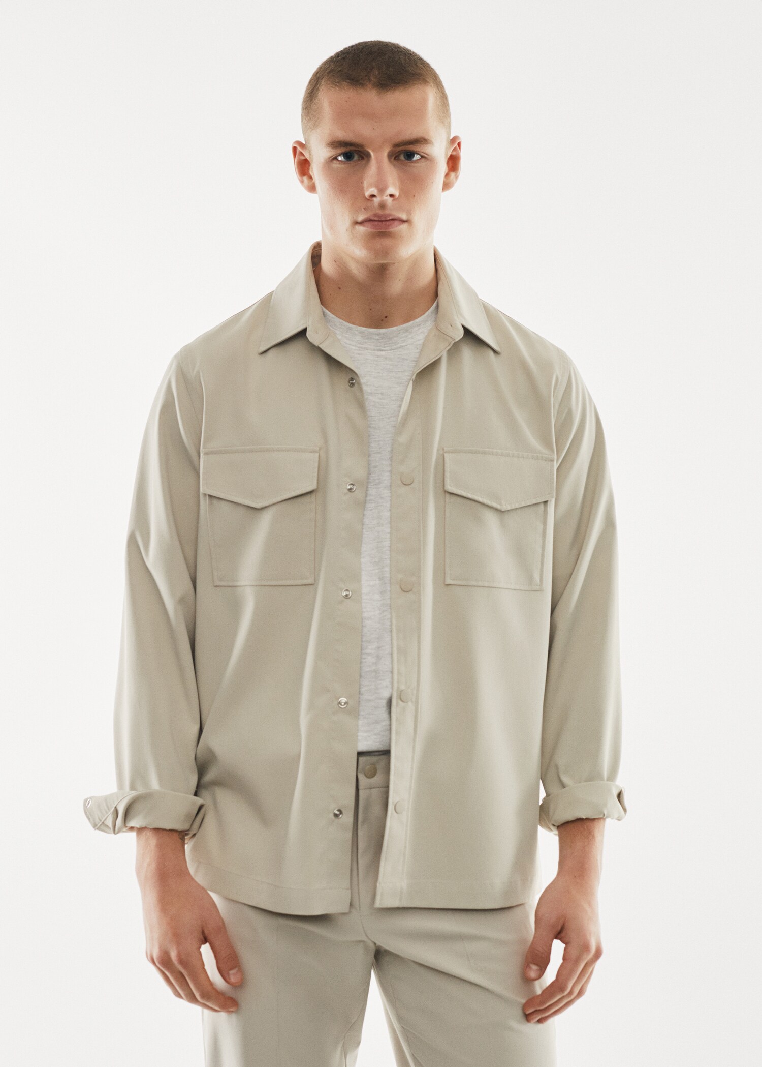 100% breathable cotton technical overshirt  - Medium plane