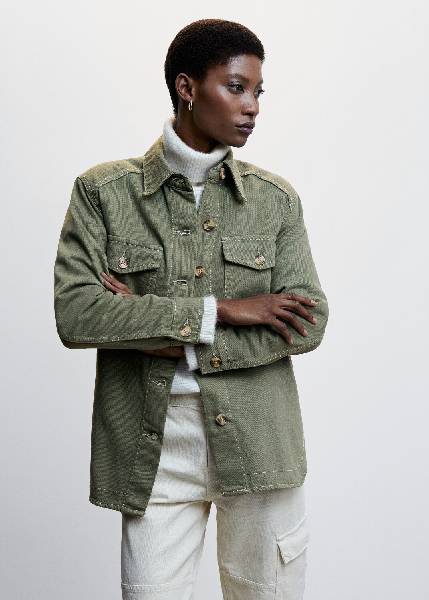 Chest-pocket cotton overshirt - Medium plane