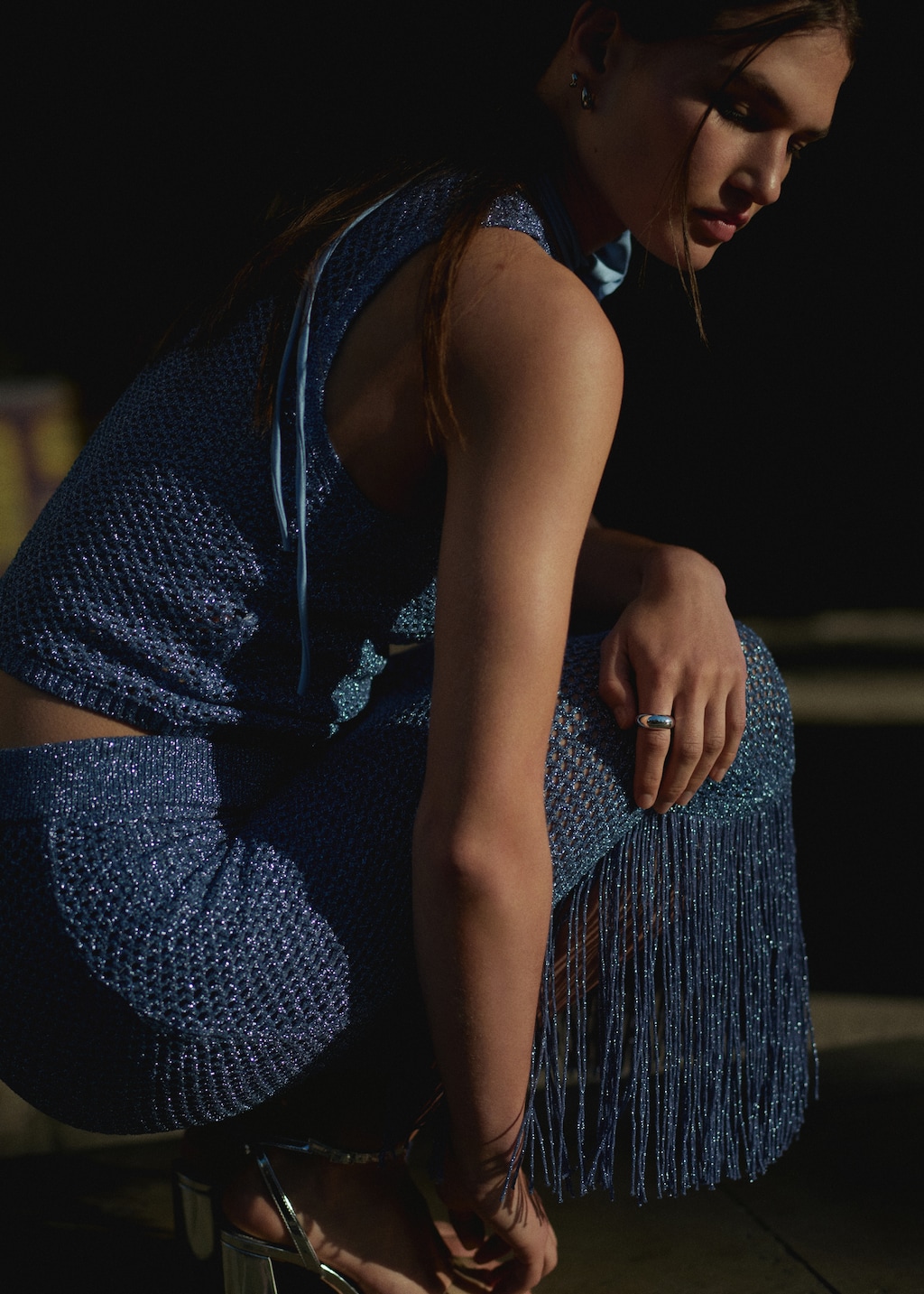 Fringed detail knitted skirt
