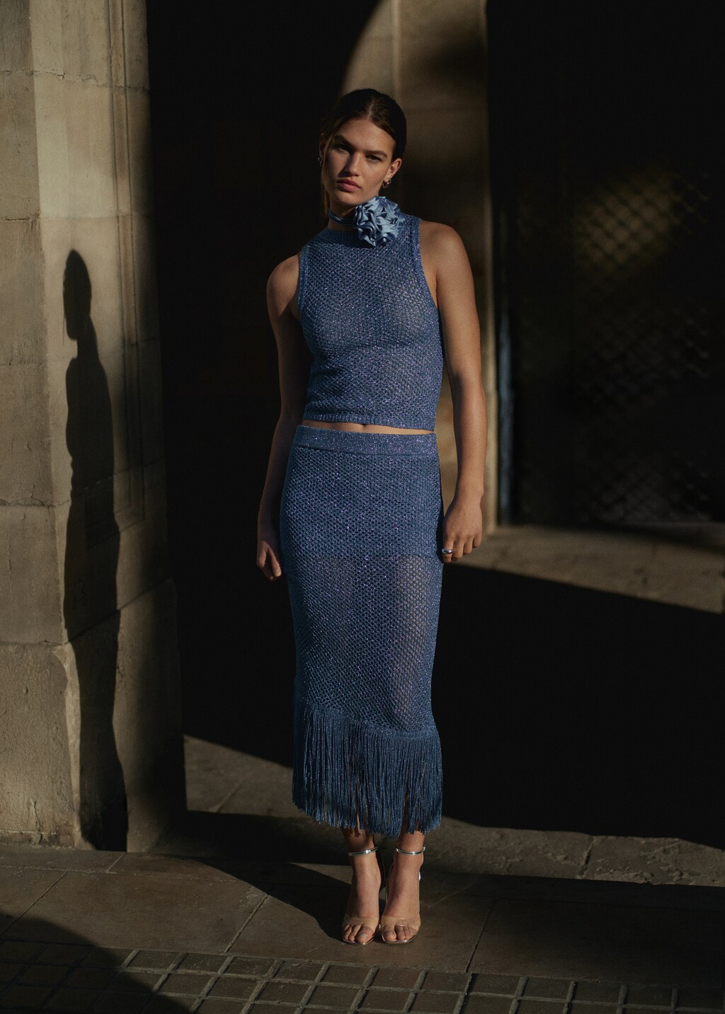 Fringed detail knitted skirt