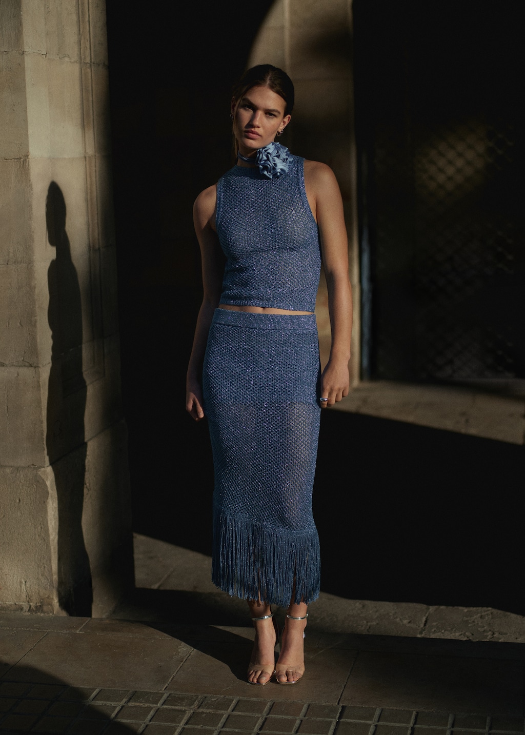 Fringed detail knitted skirt