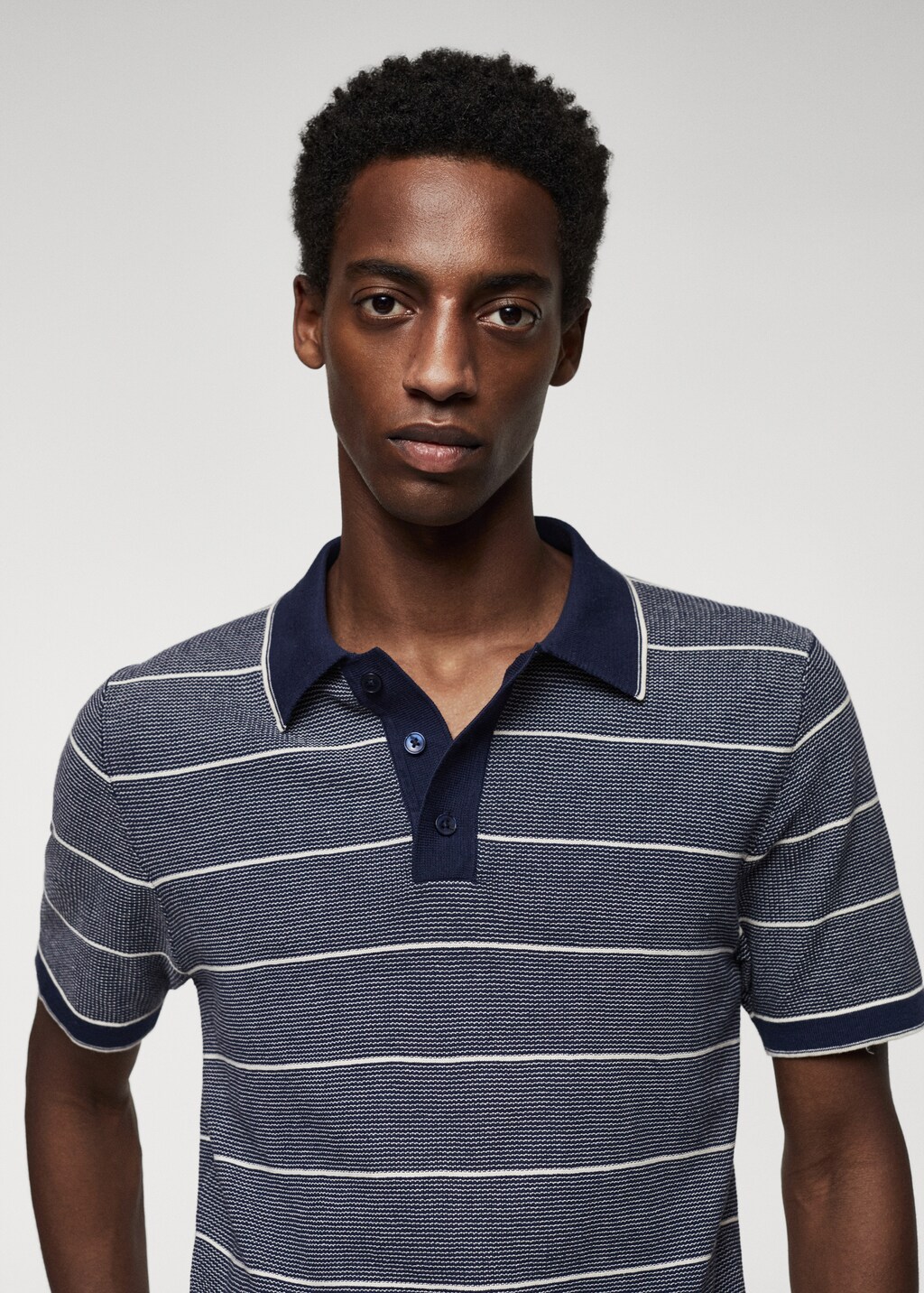 Striped knit cotton polo shirt
