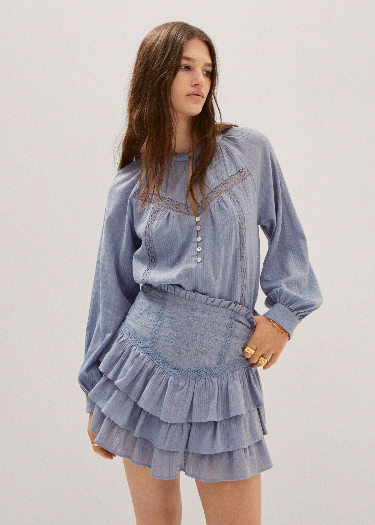 Embroidered ruffled skirt - Medium plane