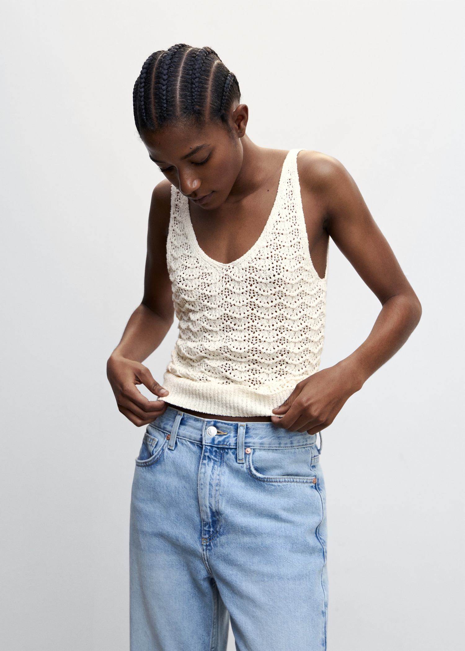Openwork details knit top - Main Image