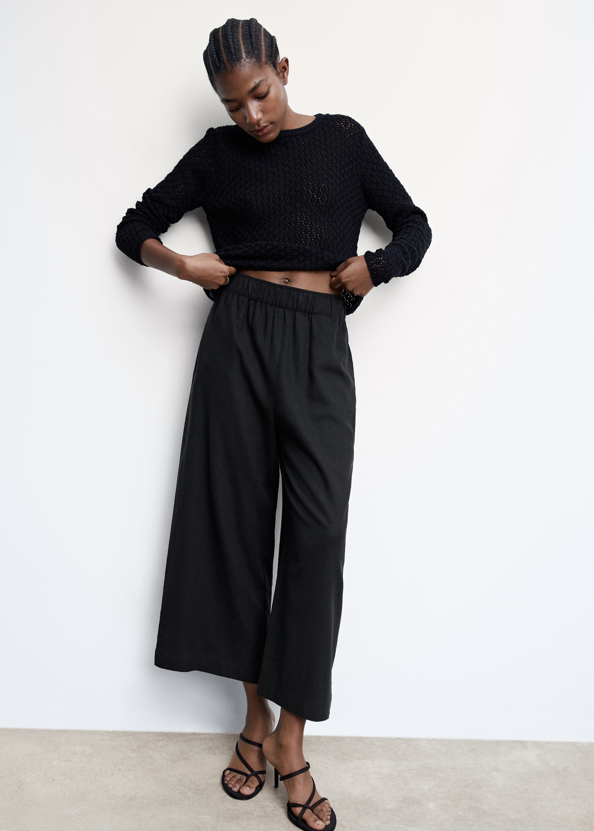 Linen-blend culotte trousers