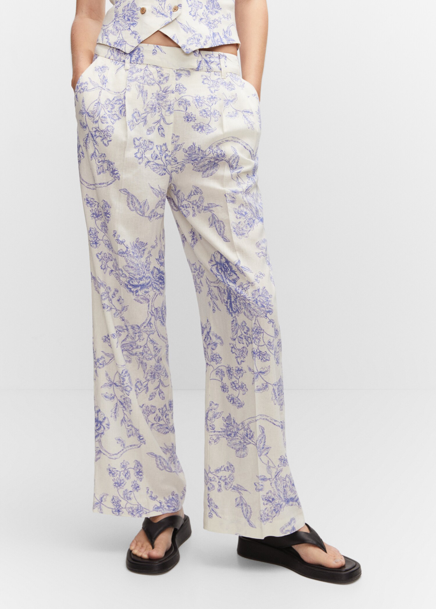 Pantalon lin imprimé - Plan moyen