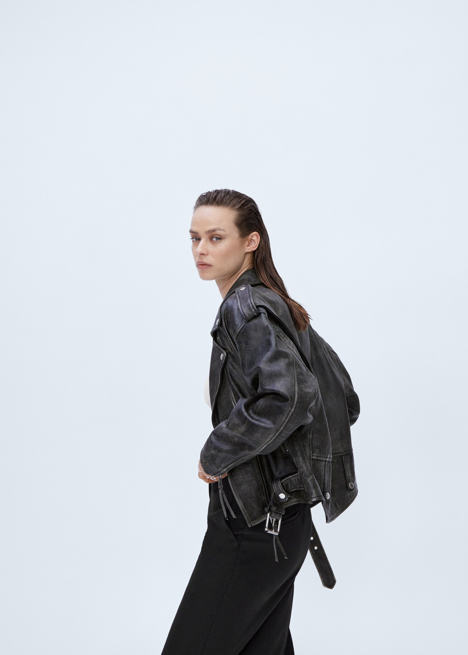Cazadora biker piel oversize - Detalle del artículo 2