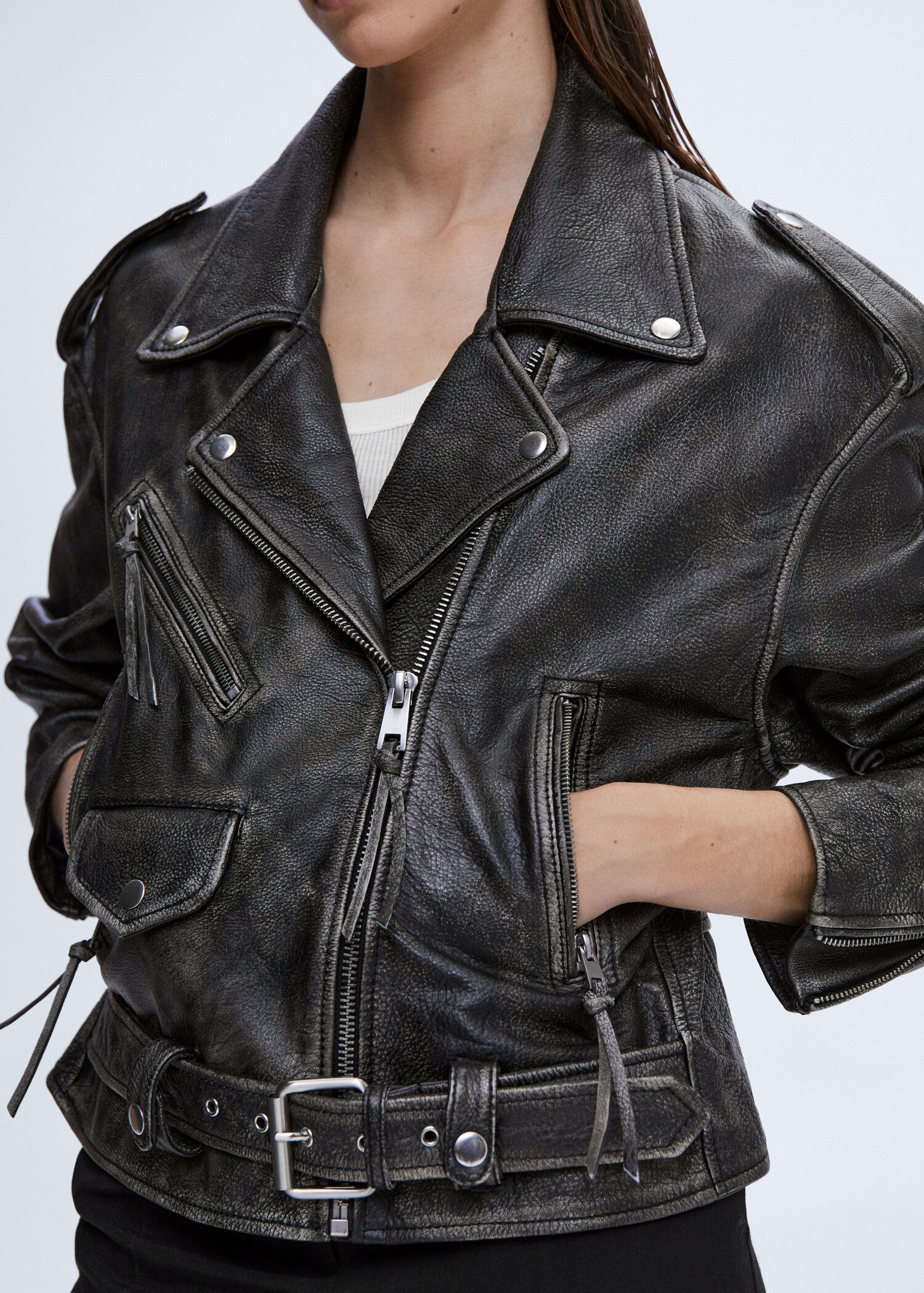 Cazadora biker piel oversize - Detalle del artículo 6