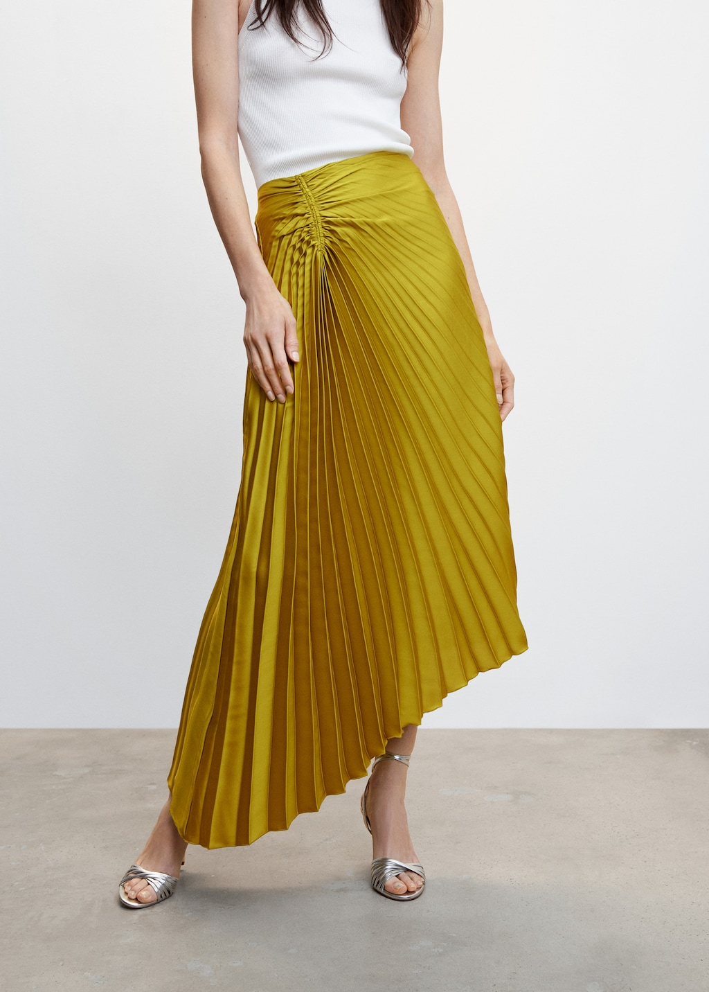 Green pleated skirt mango hotsell