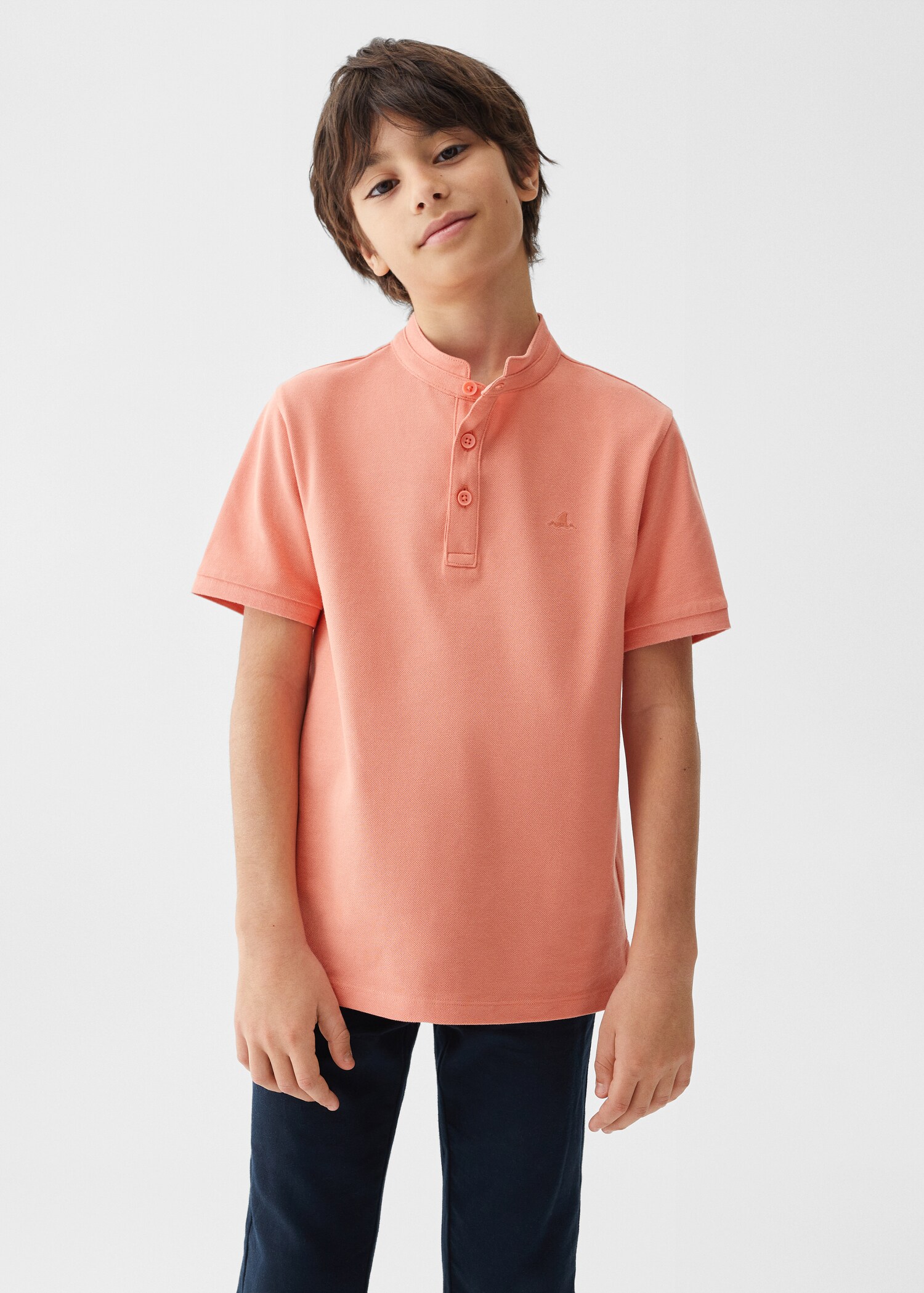 Baumwoll-Poloshirt mit Stehkragen - Mittlere Ansicht