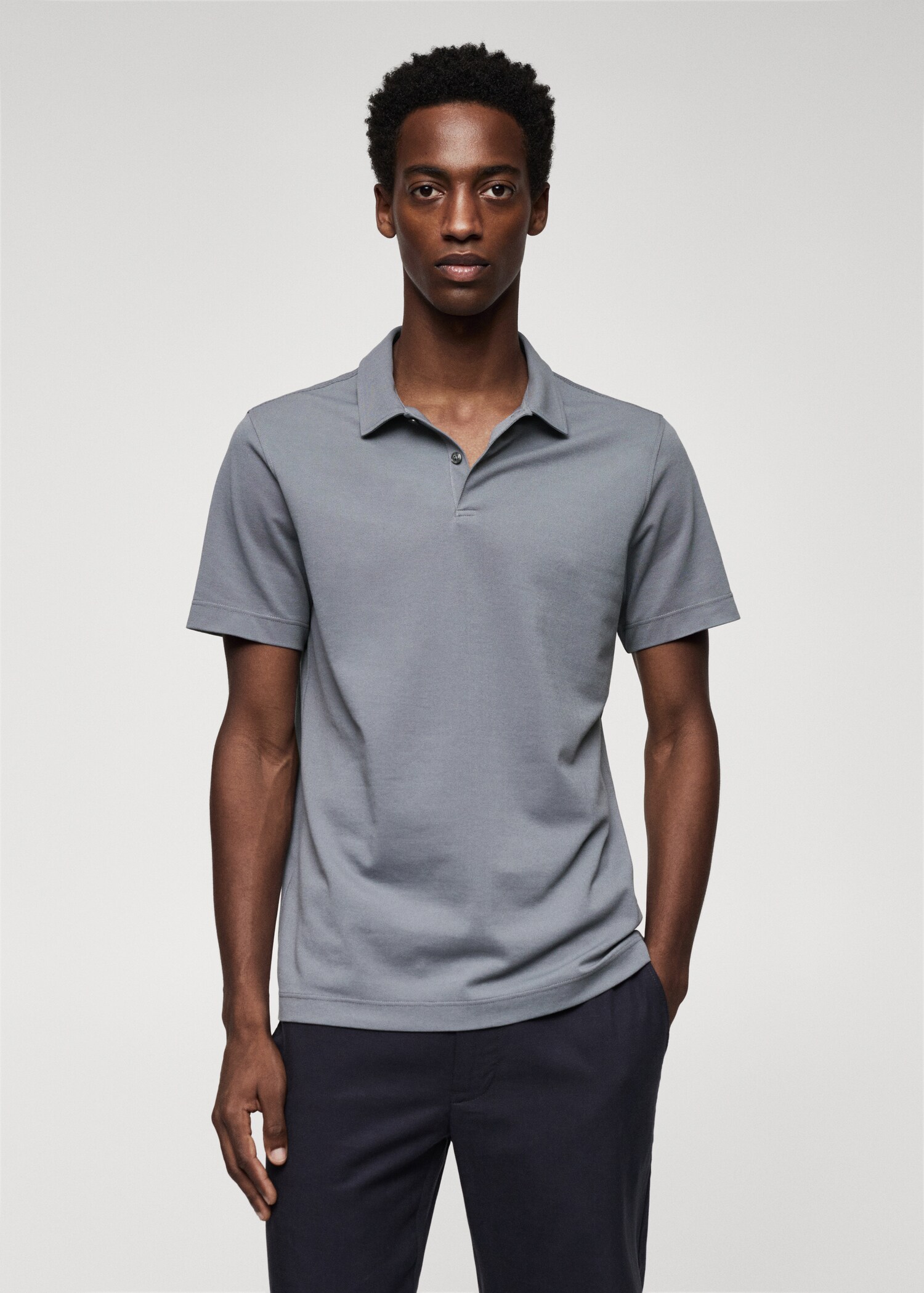 Slim-fit textured cotton polo shirt - Medium plane