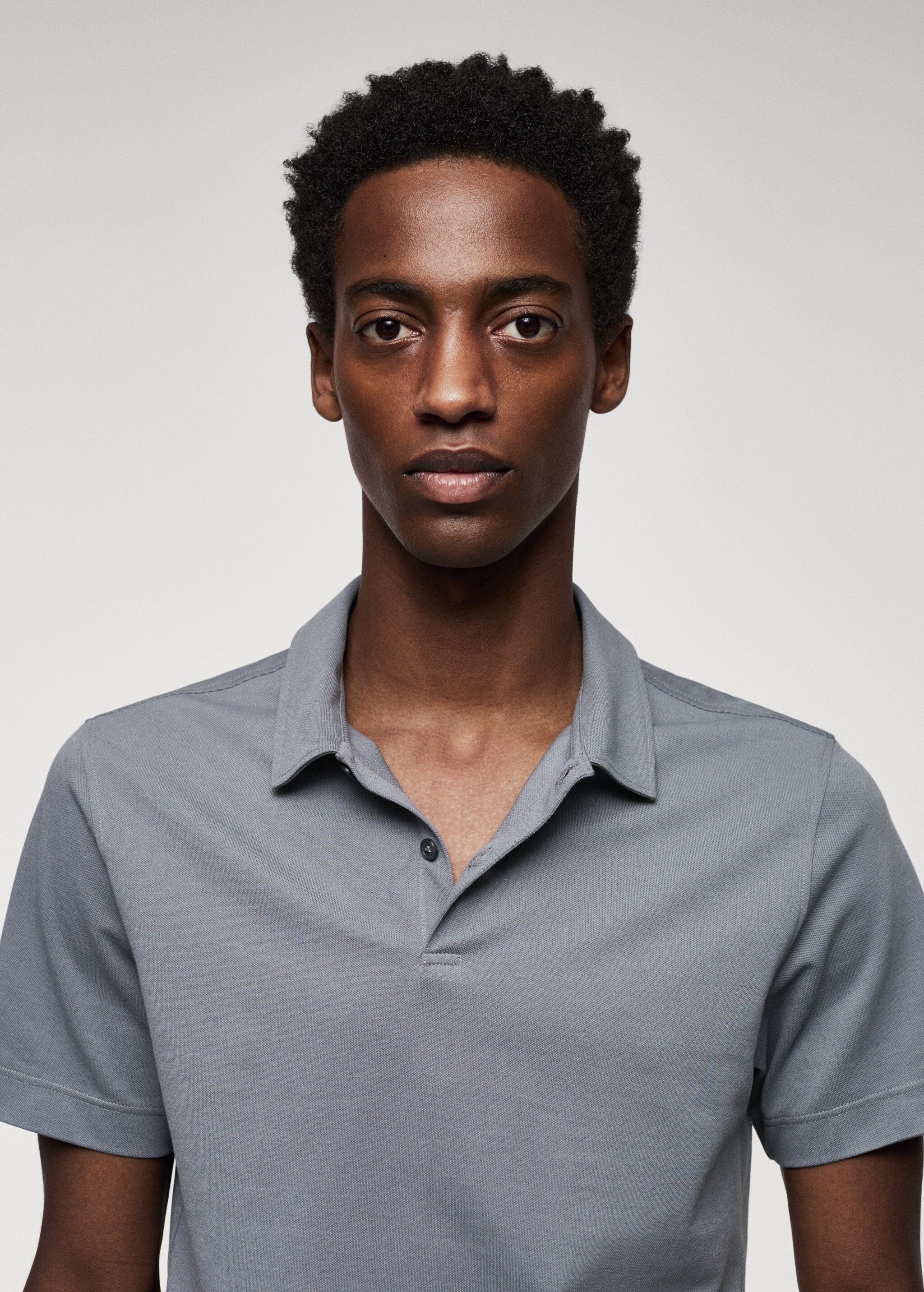 Slim-fit textured cotton polo shirt - Details of the article 1