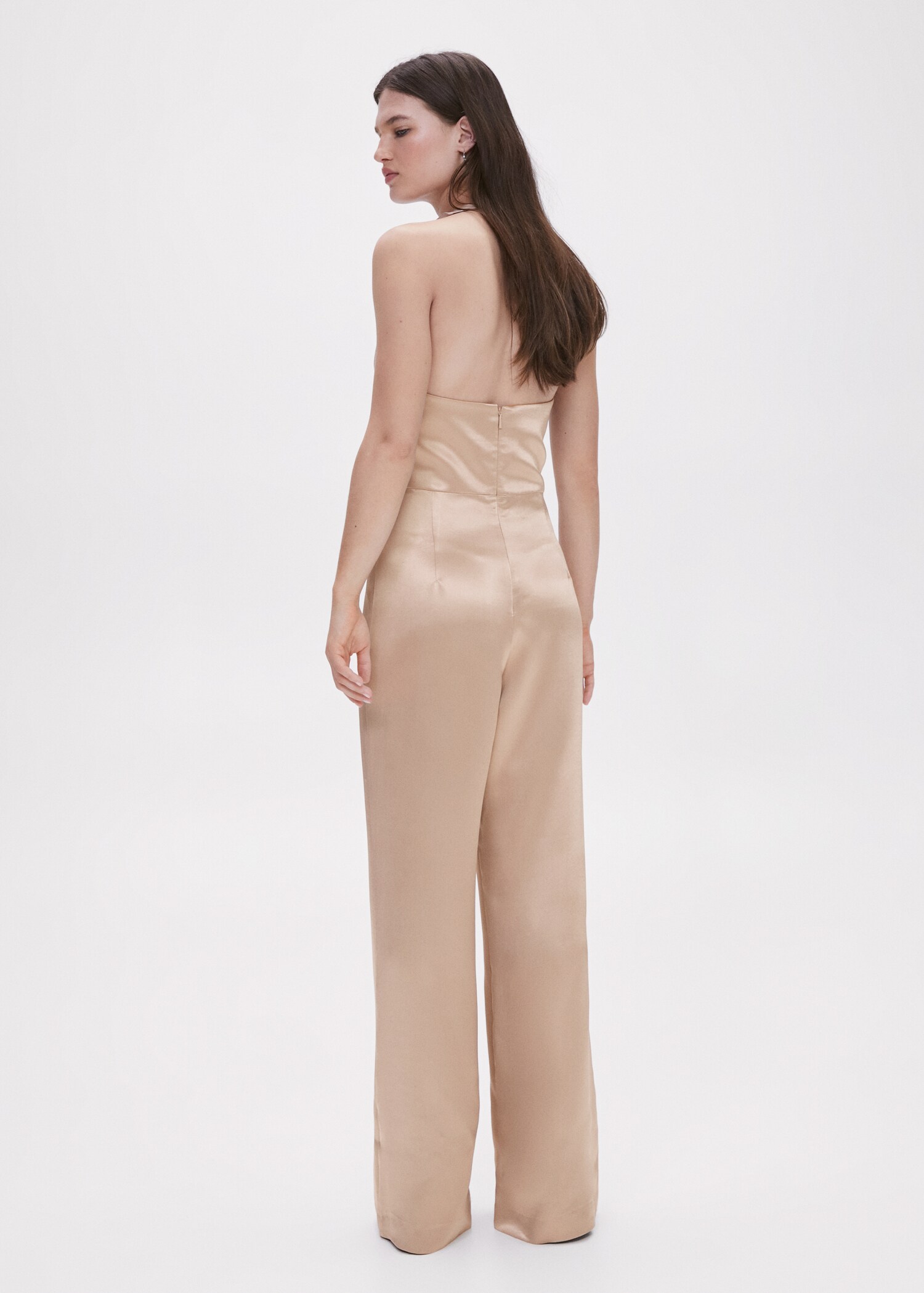 Satijnen jumpsuit met gedrapeerde hals - Achterkant van het artikel