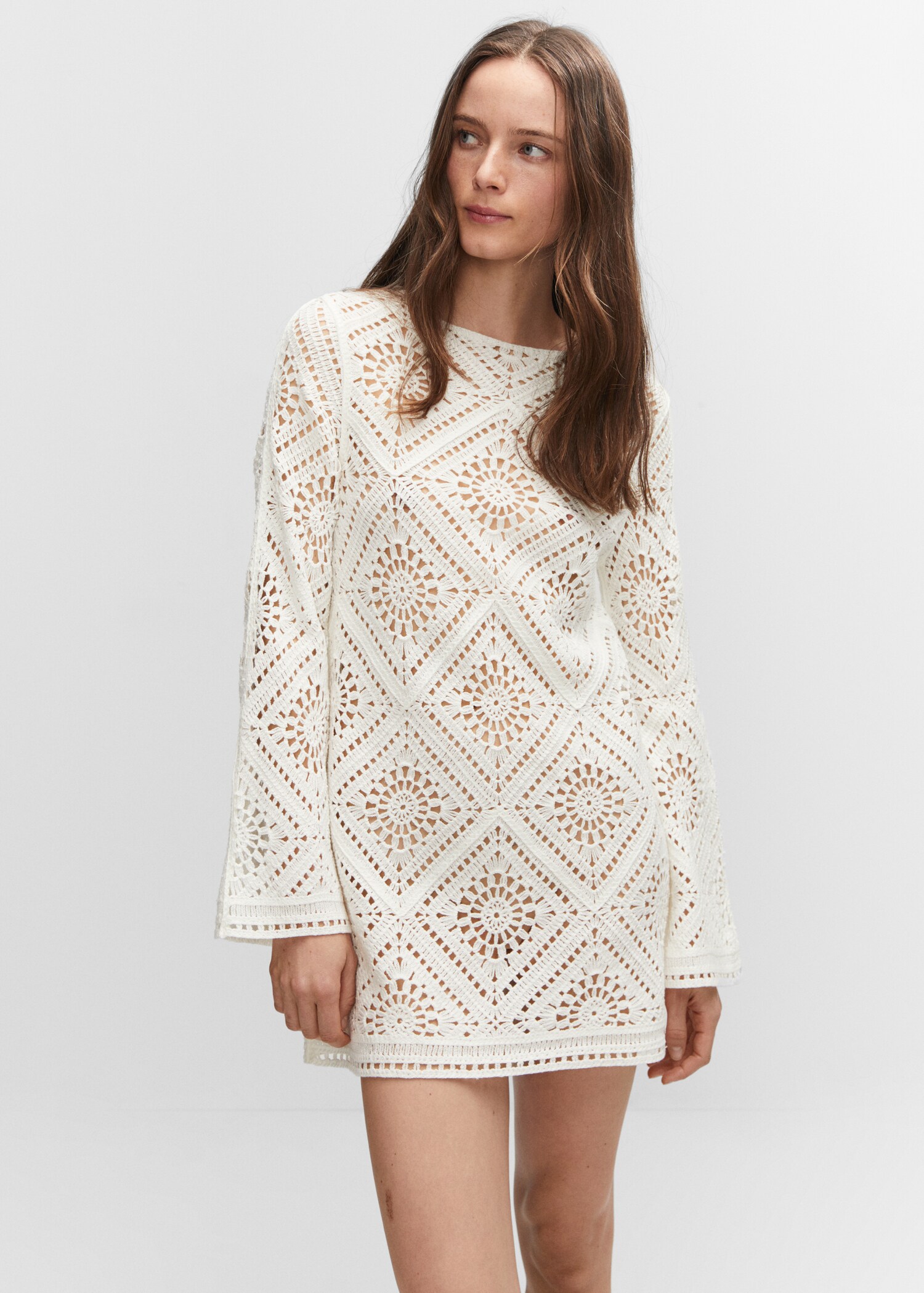 Flared-sleeve openwork dress - Medium plane