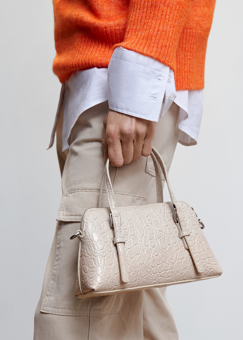 Crocodile effect double handle bag Women MANGO Montenegro
