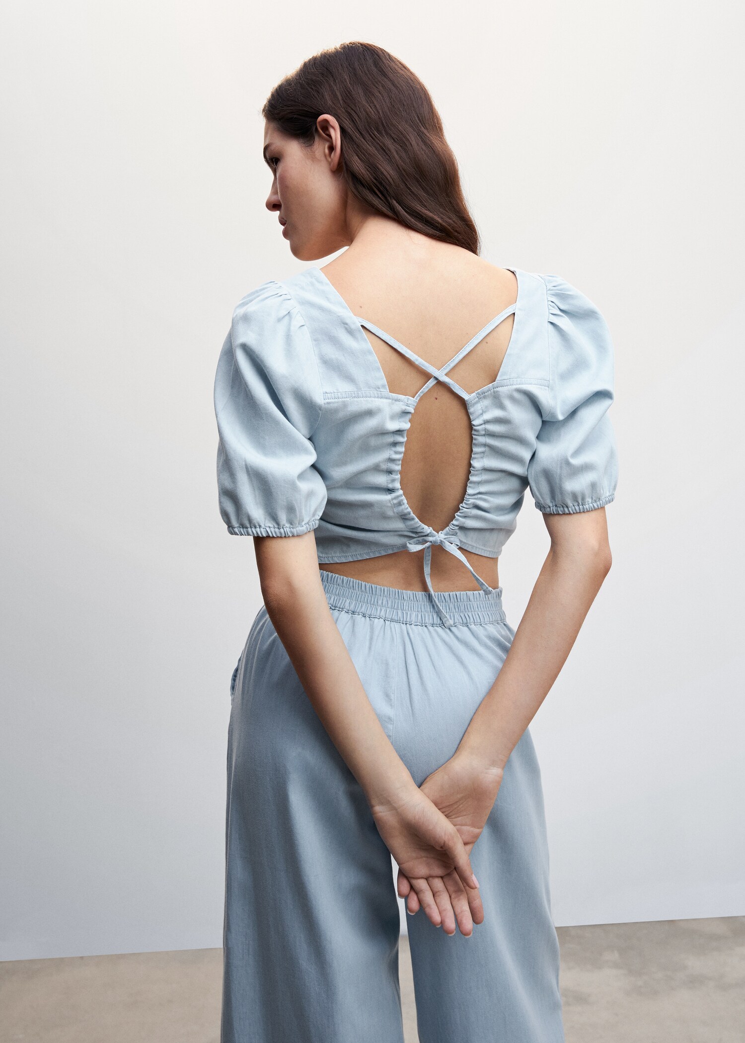 Blusa manga abullonada Tencel - Reverso del artículo