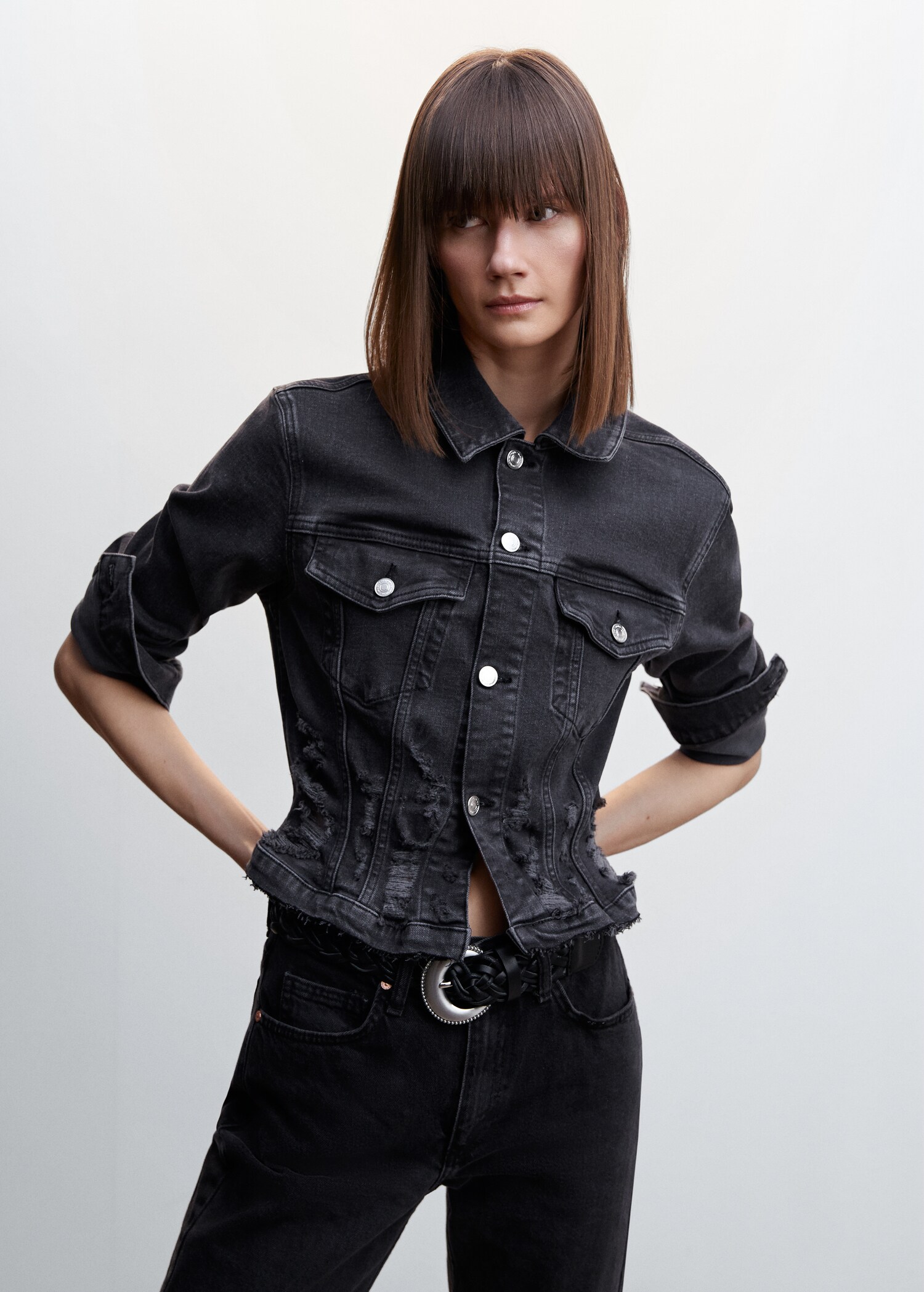 Frayed hem denim jacket - Medium plane