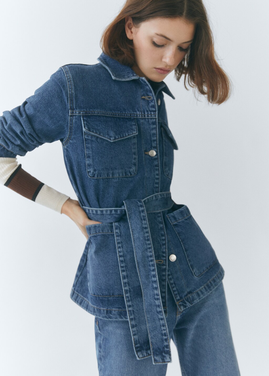 Denim jacket with belt - Women | MANGO China Denim jacket with belt - Women | MANGO China