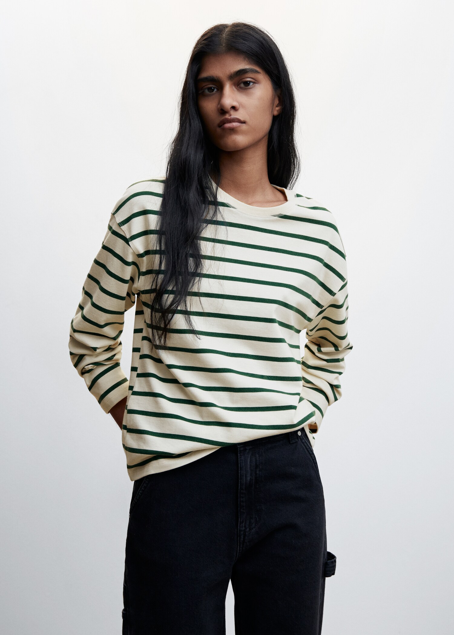 Sudadera algodón rayas - Plano medio