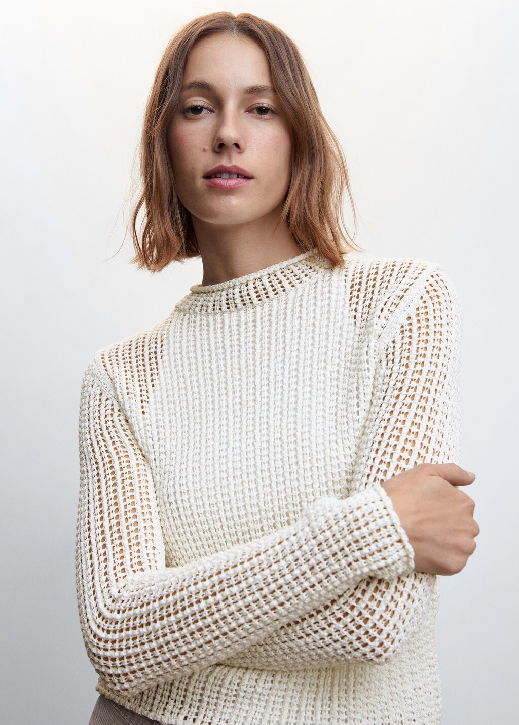 Openwork sweater with perkins collar - Women | MANGO Georgia