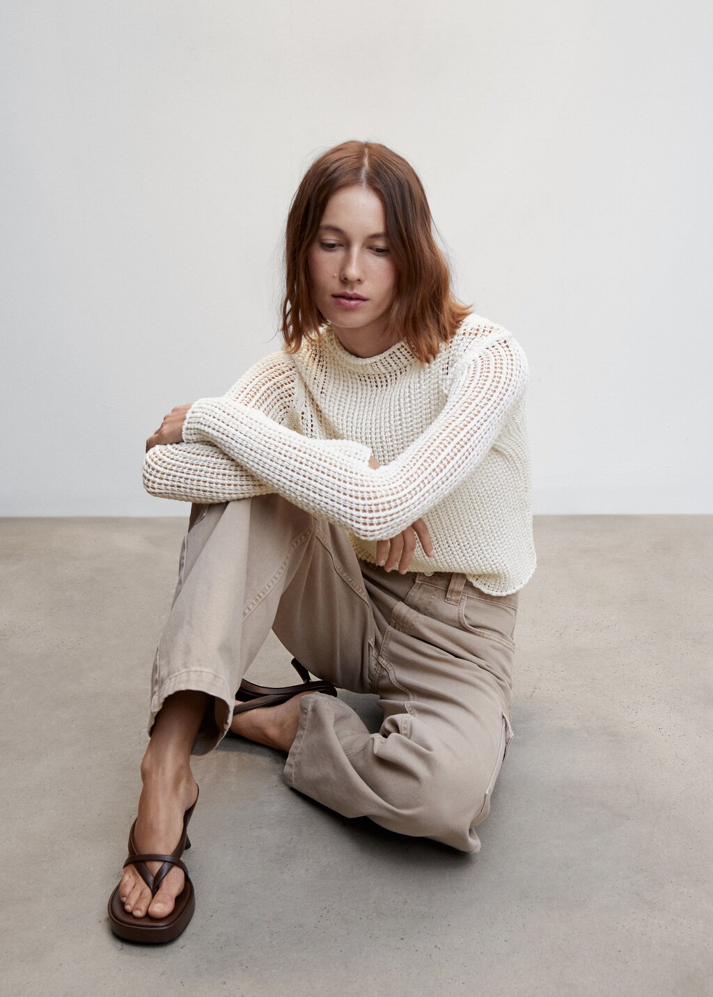 Openwork sweater with perkins collar - Women | MANGO Georgia