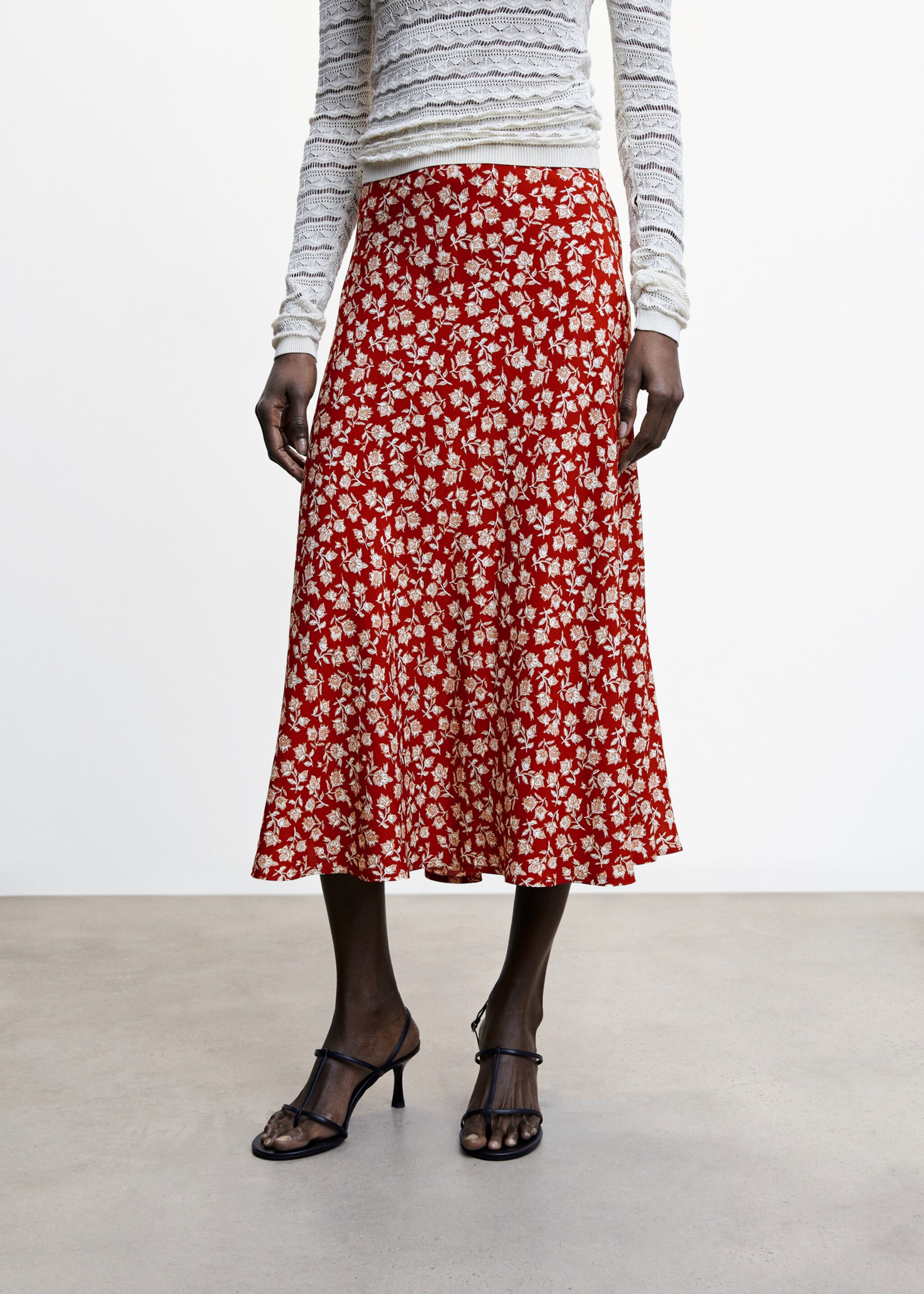 Flowers midi skirt - Medium plane, Red. Ref: 47085847-00.
