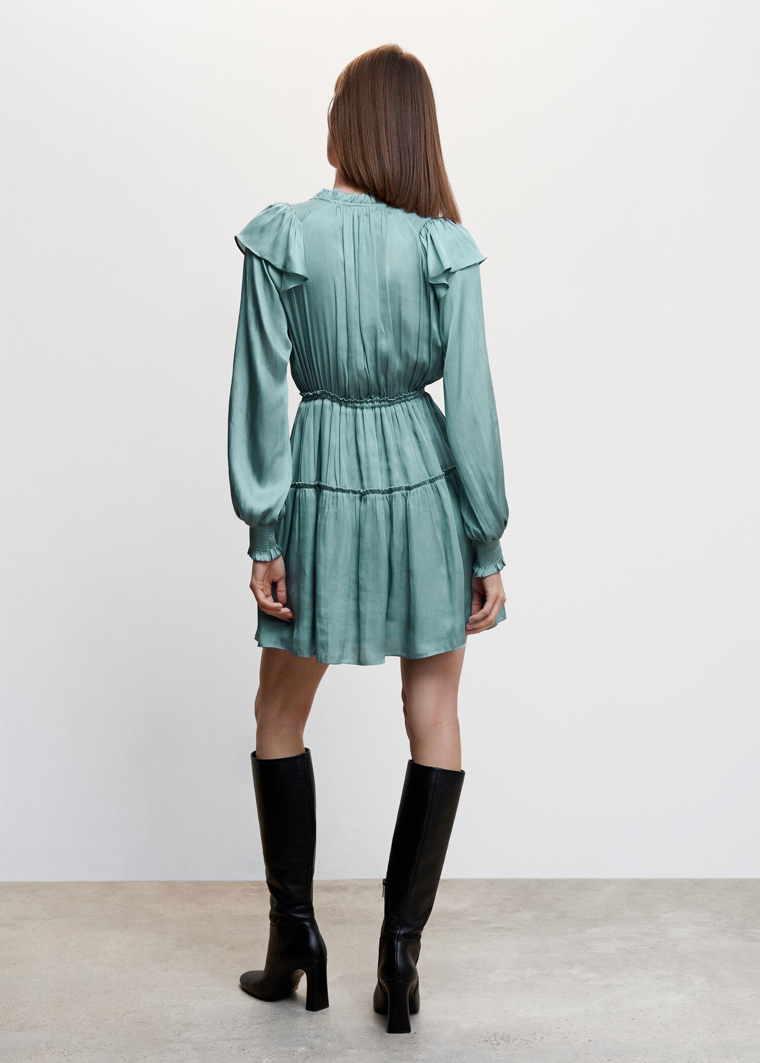 Vestido satinado volantes - Reverso del artículo