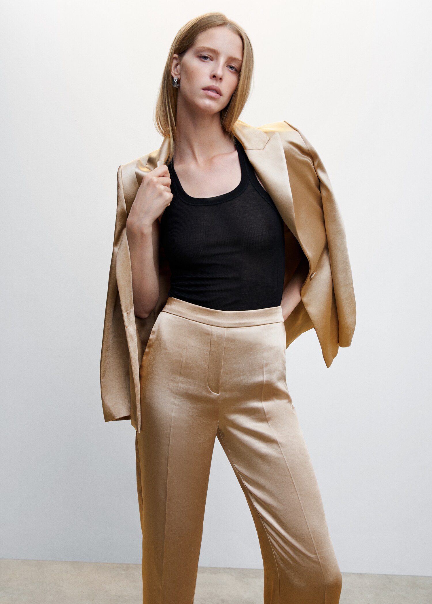 Satin trousers with elastic waist - Details of the article 1