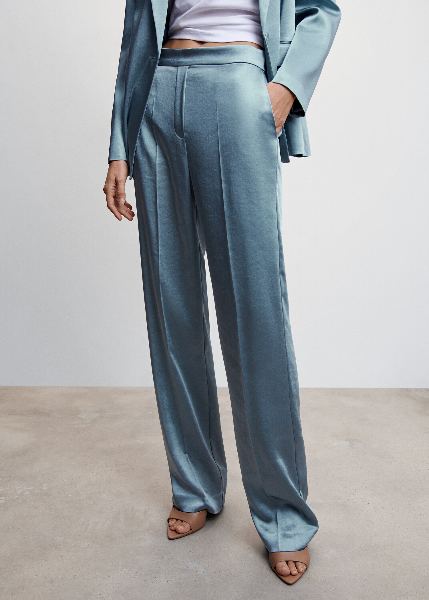 Satin trousers with elastic waist - Medium plane