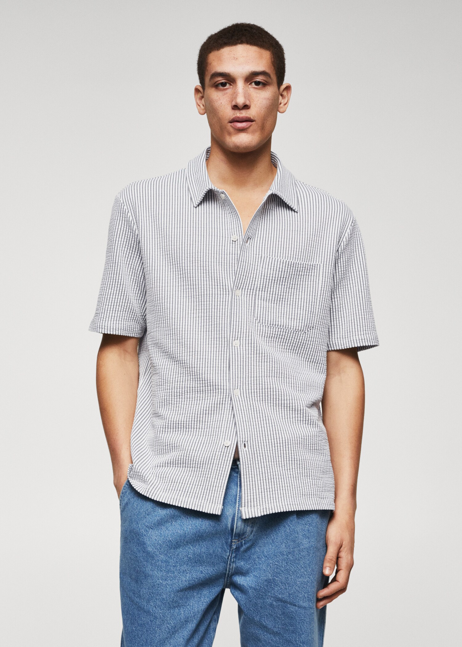 Camisa algodón seersucker mil rayas - Plano medio