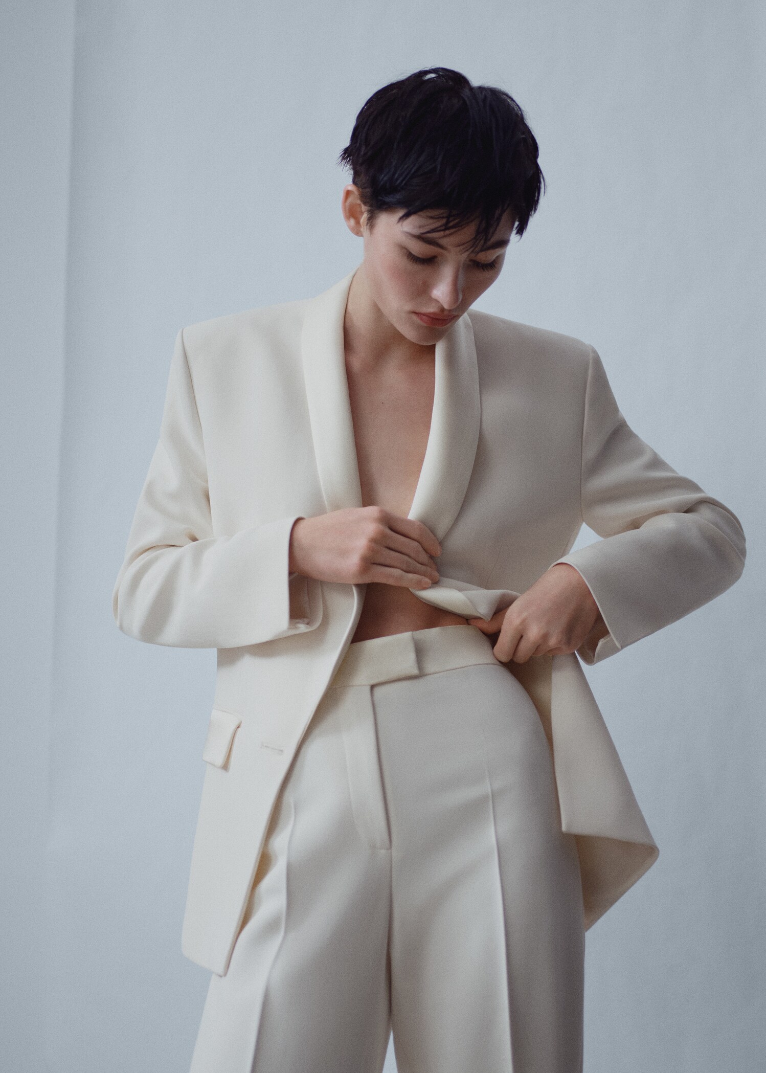 Palazzo suit trousers with satin details - Medium plane