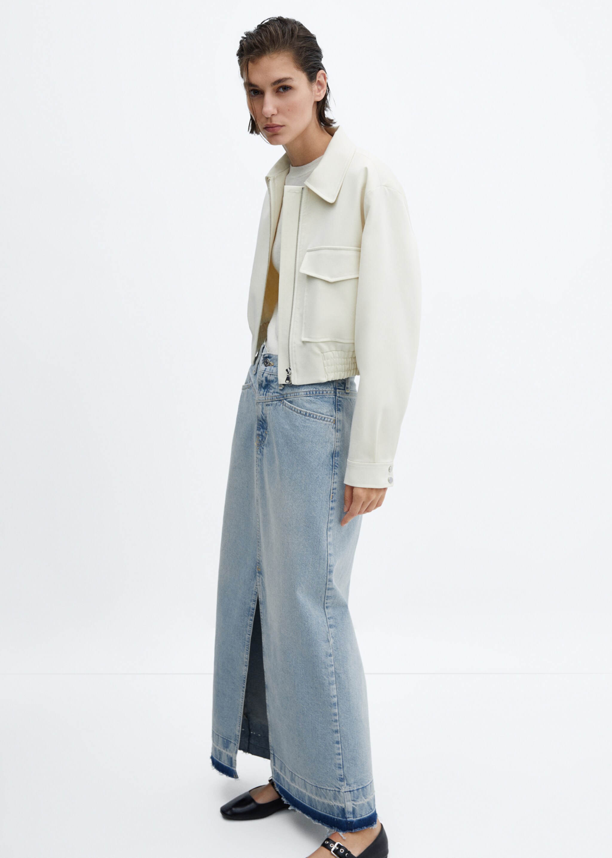 Long denim skirt - Details of the article 1, Light Vintage Blue. Ref: 47087140-00.