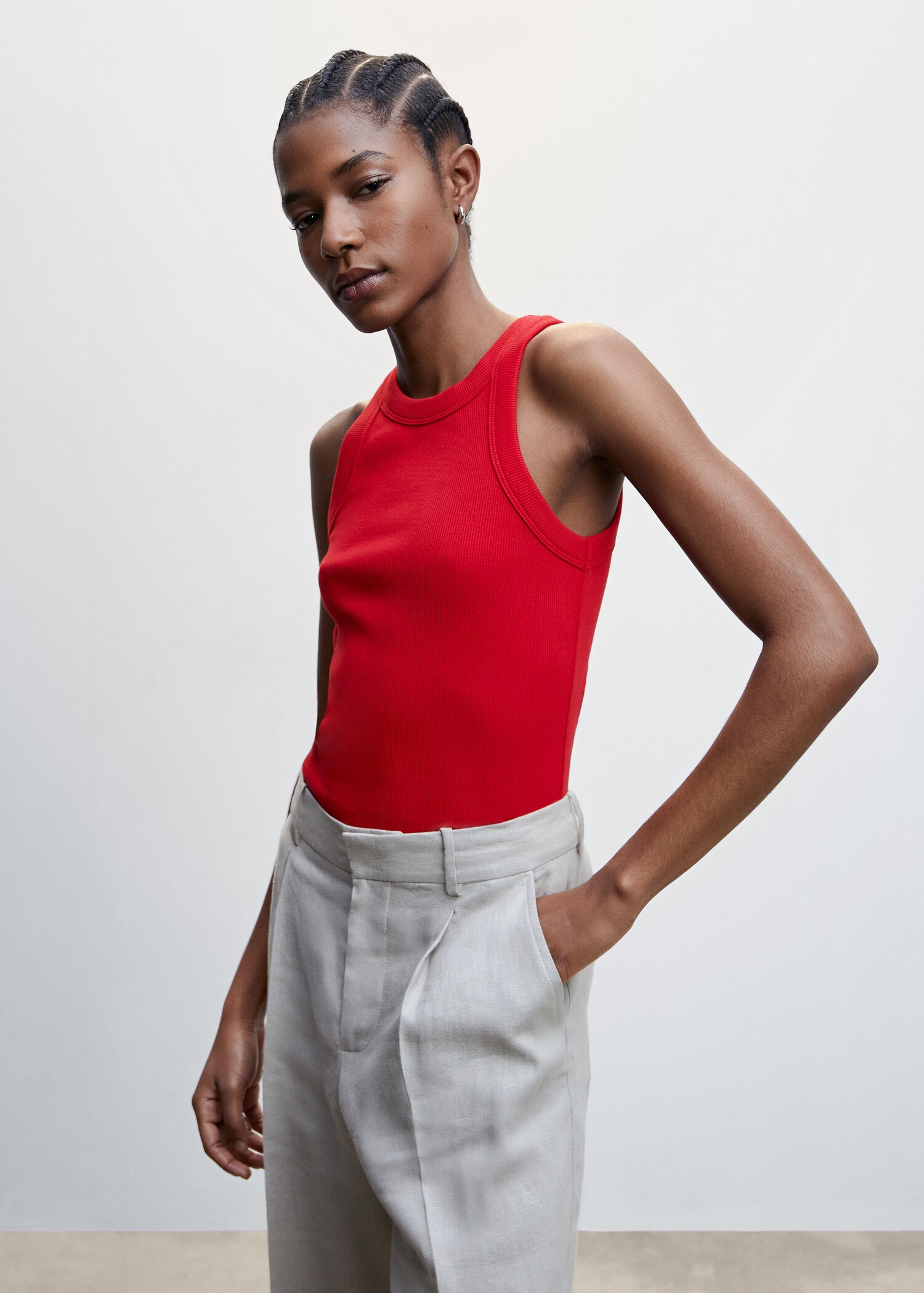 Ribbed cotton-blend top - Medium plane