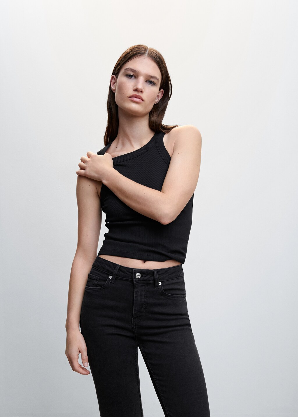 Ribbed cotton-blend top