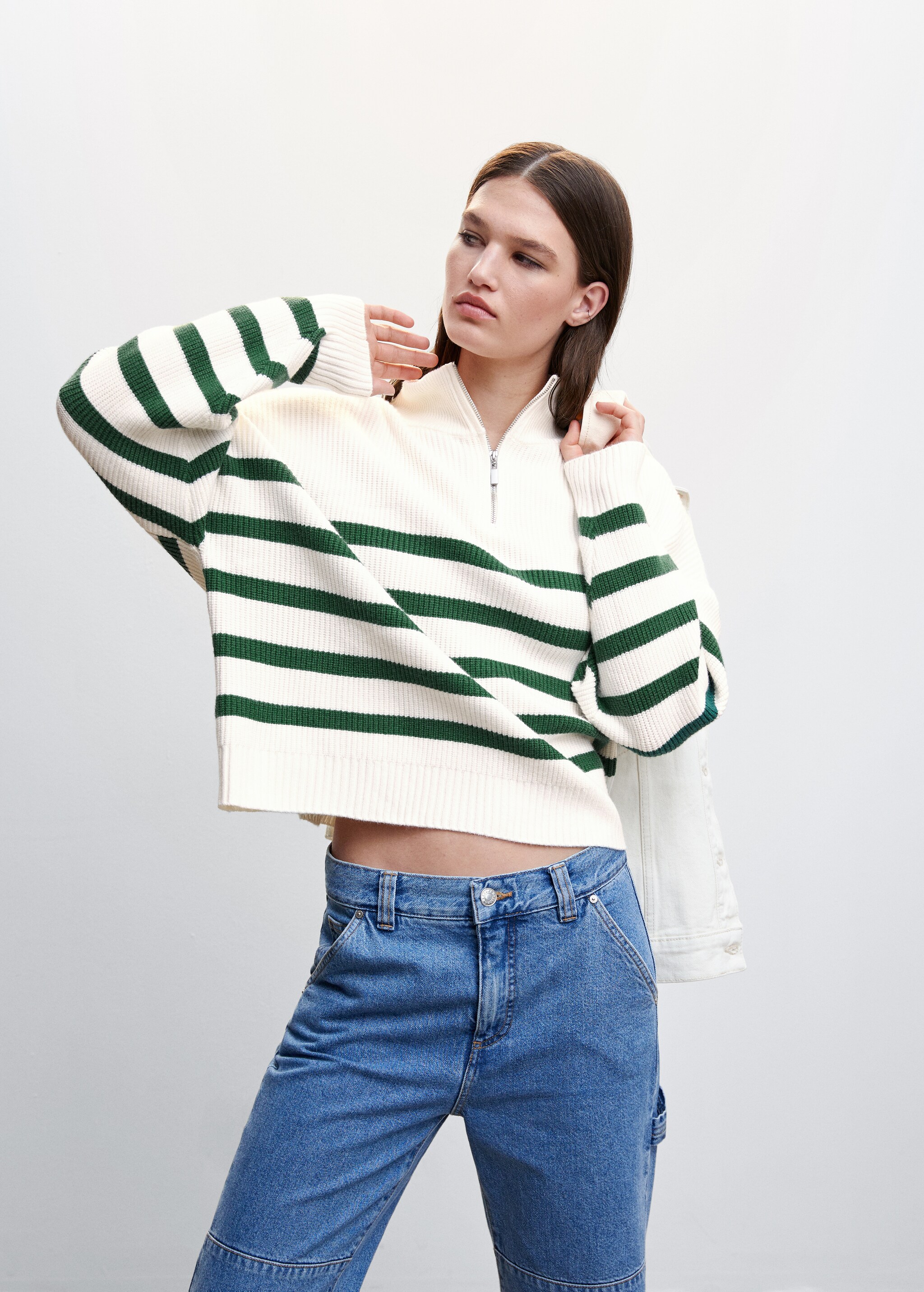 Striped sweater with zip - Medium plane