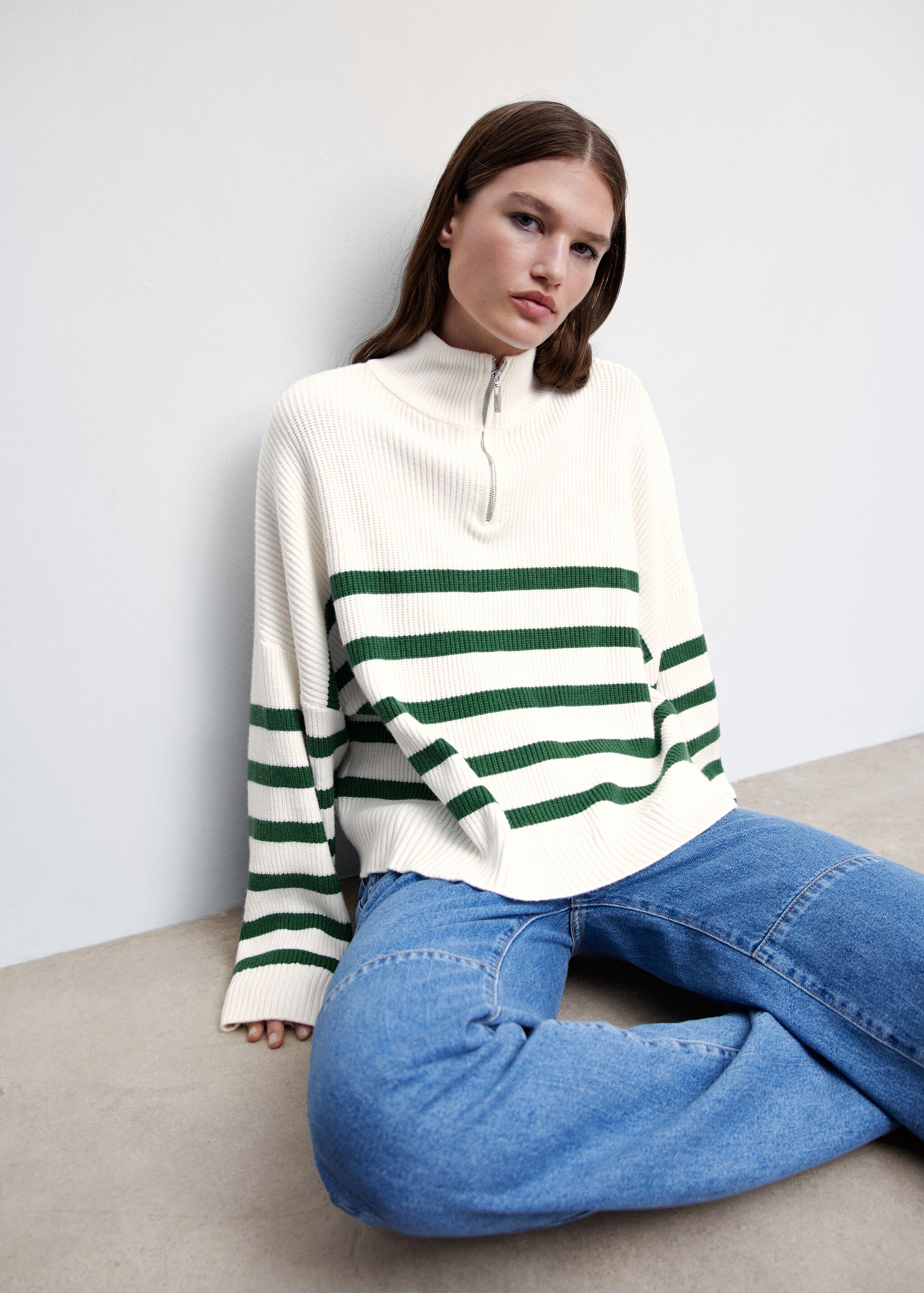 Striped sweater with zip - Details of the article 2